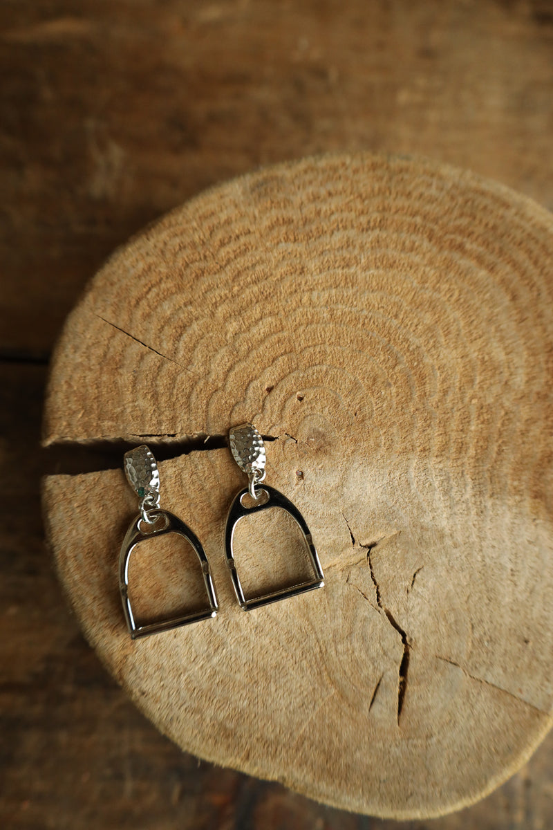 V2 Designs Silver Stirrup Hammered Earring