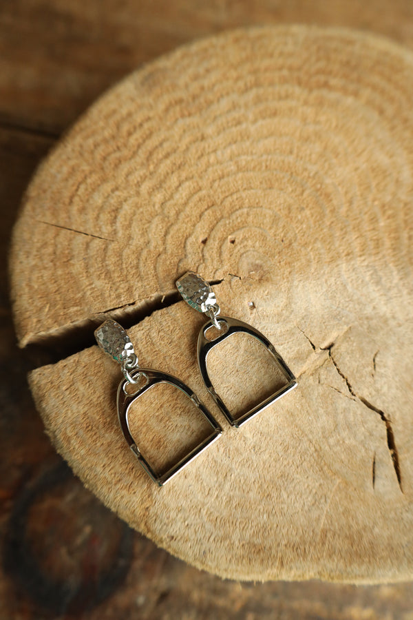 V2 Designs Silver Stirrup Hammered Earring