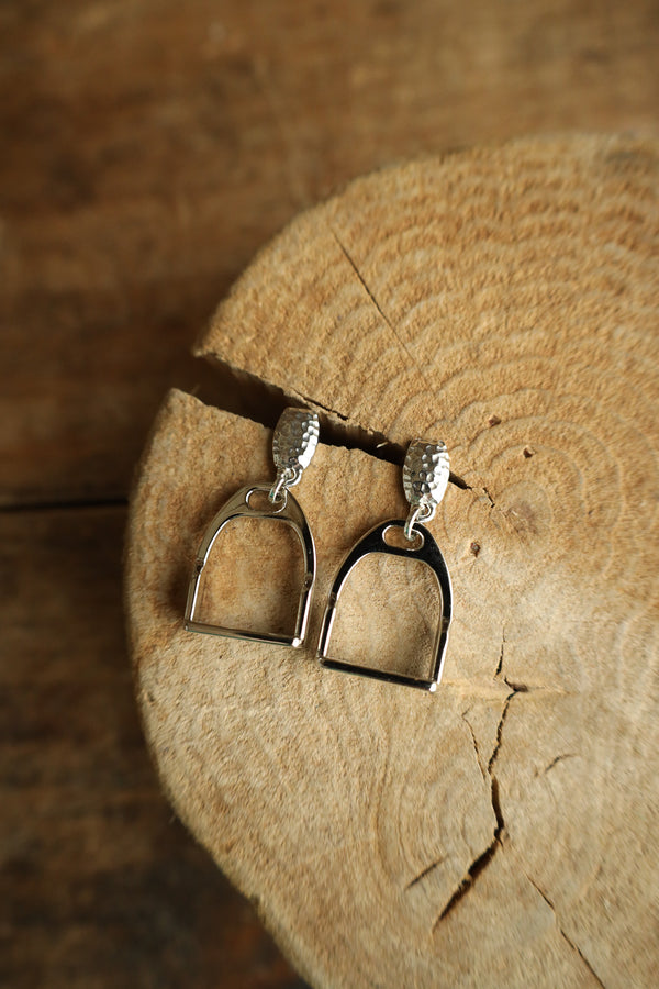 V2 Designs Silver Stirrup Hammered Earring