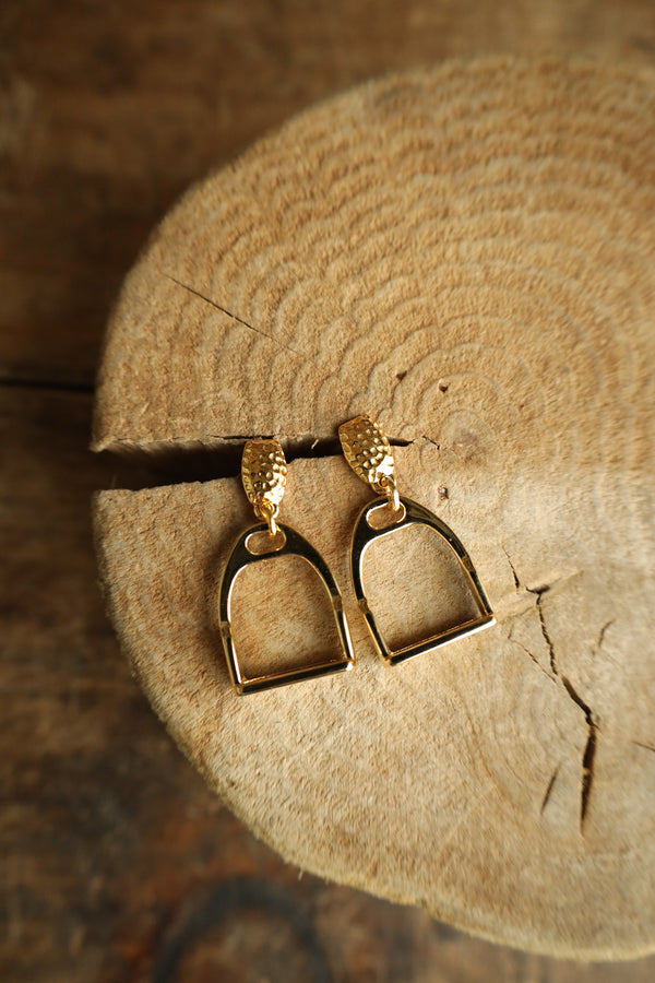 V2 Designs Gold Stirrup Hammered Earring