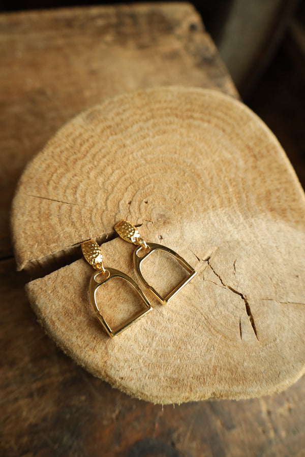 V2 Designs Gold Stirrup Hammered Earring
