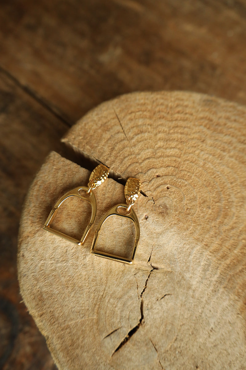 V2 Designs Gold Stirrup Hammered Earring