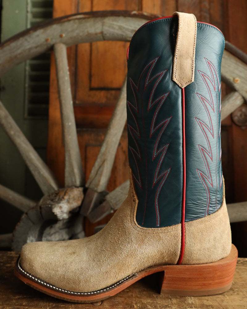RIOS OF MERCEDES CRAZY HORSE ROUGHOUT TAN AND NAVY 13" BOOT 