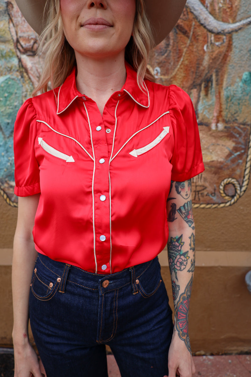 Howdy Hanny Western Yoke Red Blouse