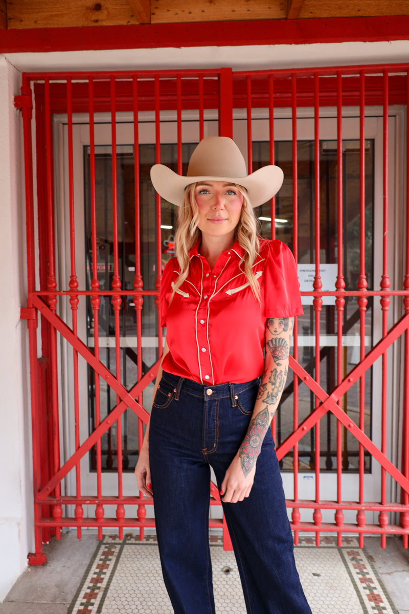 Howdy Hanny Western Yoke Red Blouse