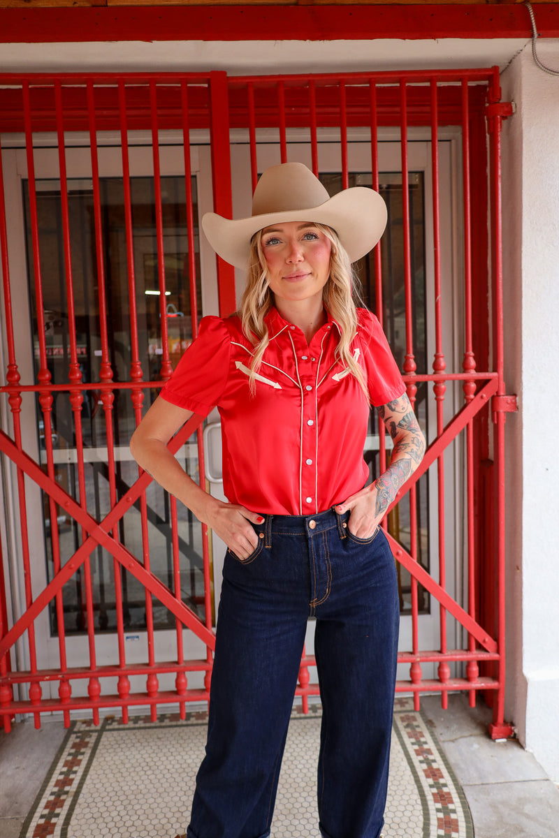 Howdy Hanny Western Yoke Red Blouse