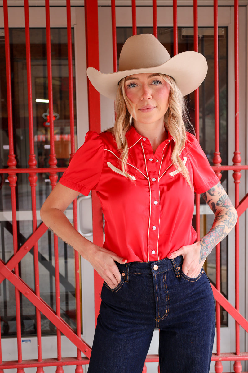 Howdy Hanny Western Yoke Red Blouse