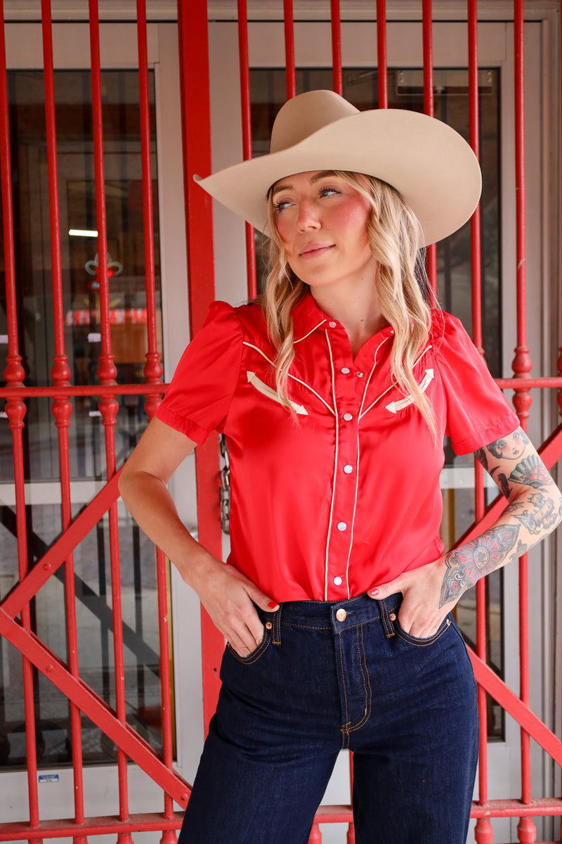 Howdy Hanny Western Yoke Red Blouse