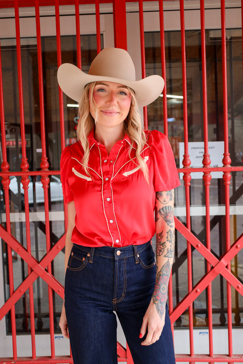 Howdy Hanny Western Yoke Red Blouse