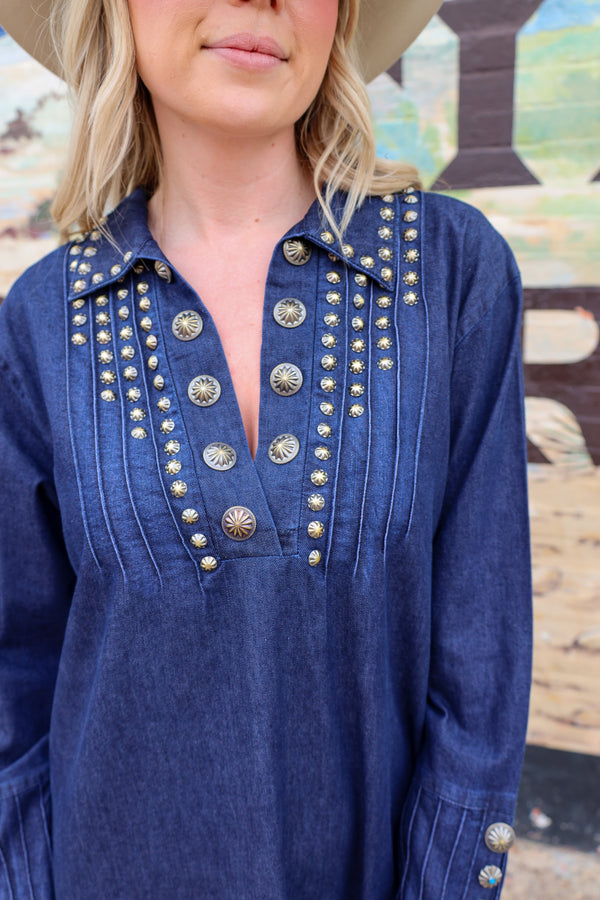 American Darling Denim Long Sleeve Dress