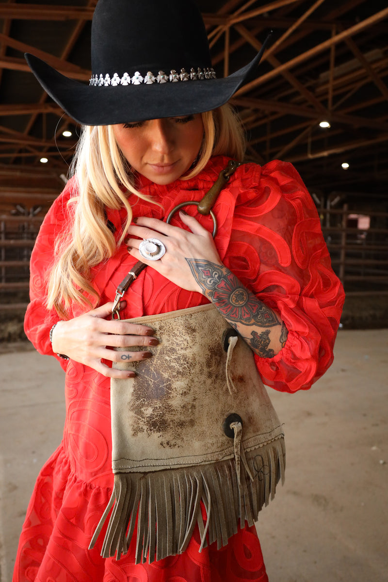 Totem Vintage Leather Chaps With Small Horse Bit Bag