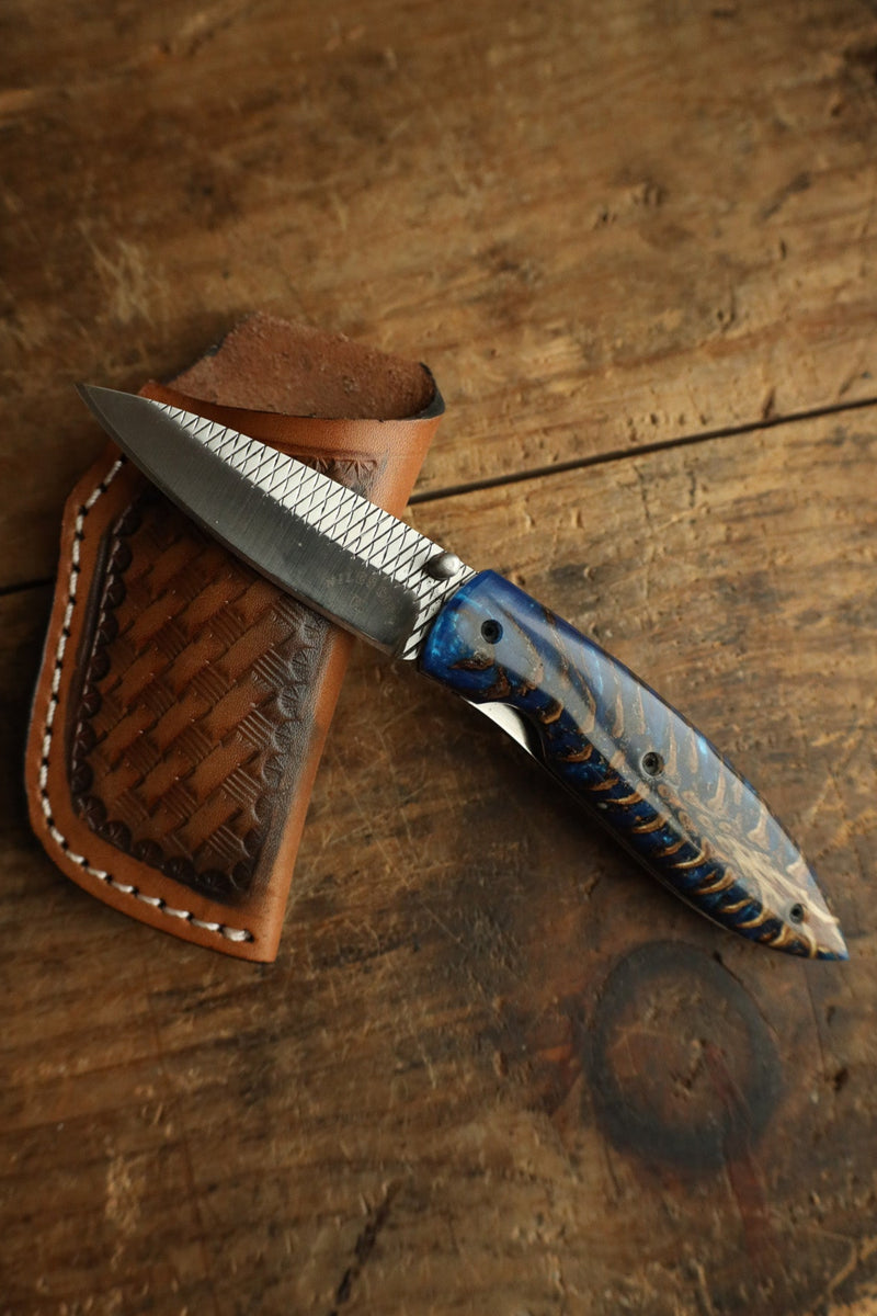 Niles City Knives Blue Pinecone Folding Knife 