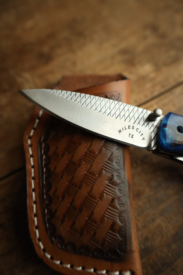 Niles City Knives Blue Pinecone Folding Knife 