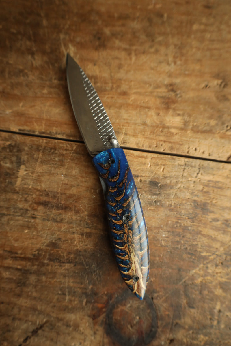 Niles City Knives Blue Pinecone Folding Knife 