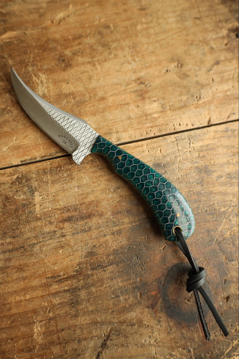 Niles City Knives Honeycomb Green Curve Blade Knife 