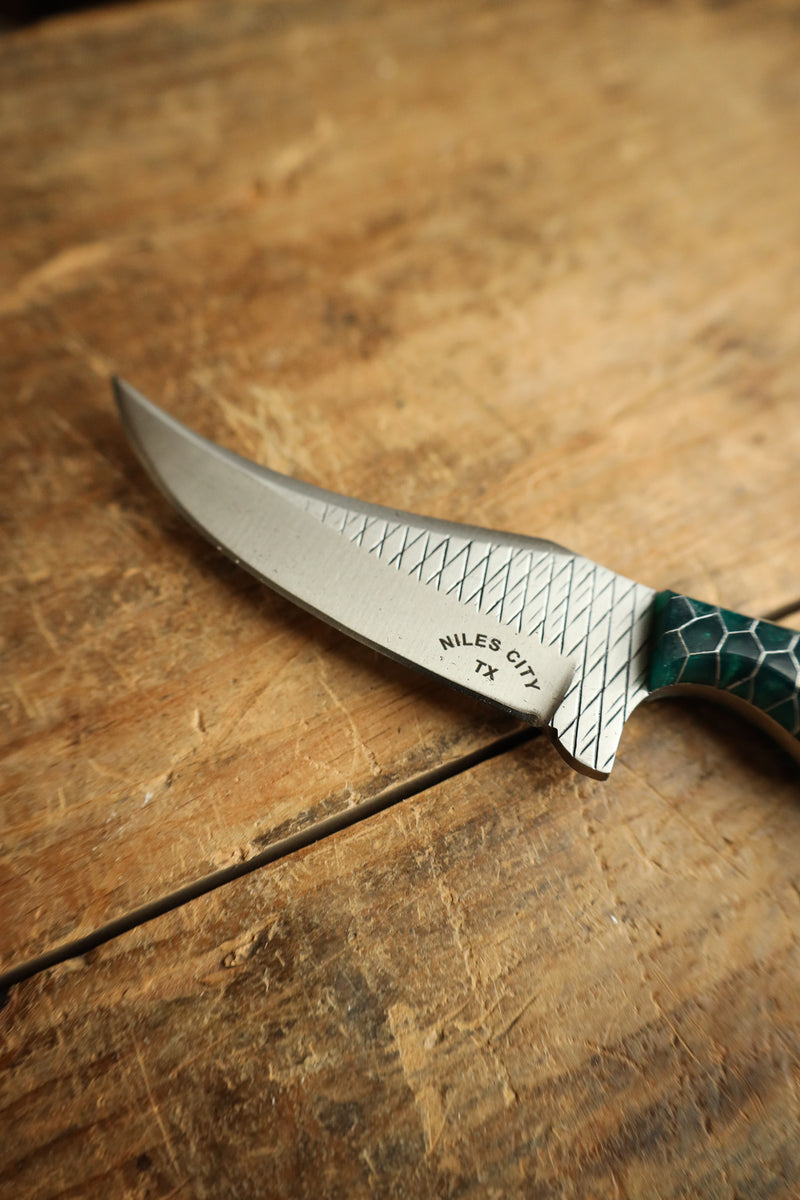 Niles City Knives Honeycomb Green Curve Blade Knife 