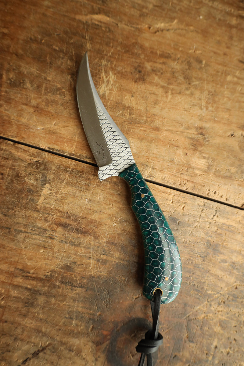 Niles City Knives Honeycomb Green Curve Blade Knife 