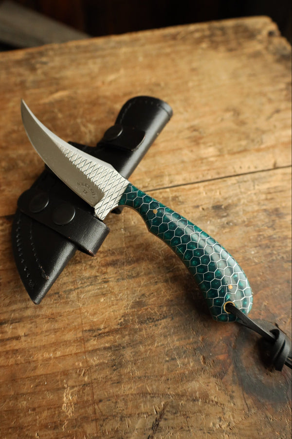 Niles City Knives Honeycomb Green Curve Blade Knife 