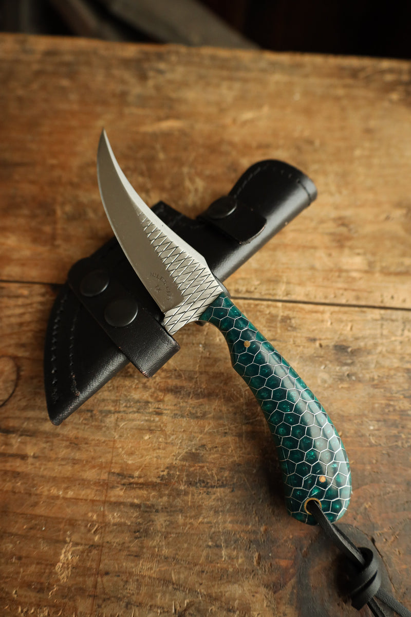 Niles City Knives Honeycomb Green Curve Blade Knife 