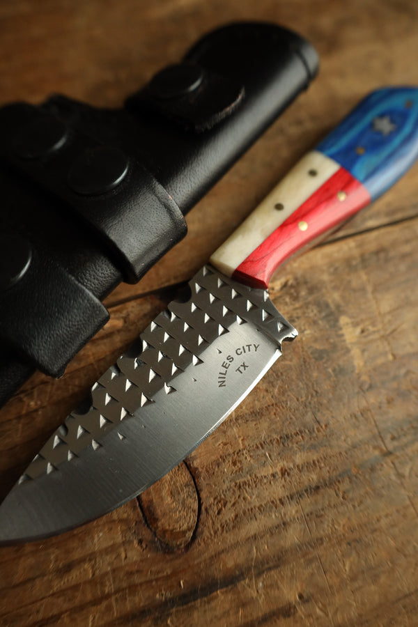 Niles City Knives Texas Flag Drop Point Blade Knife 