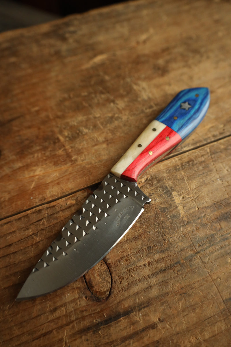 Niles City Knives Texas Flag Drop Point Blade Knife 