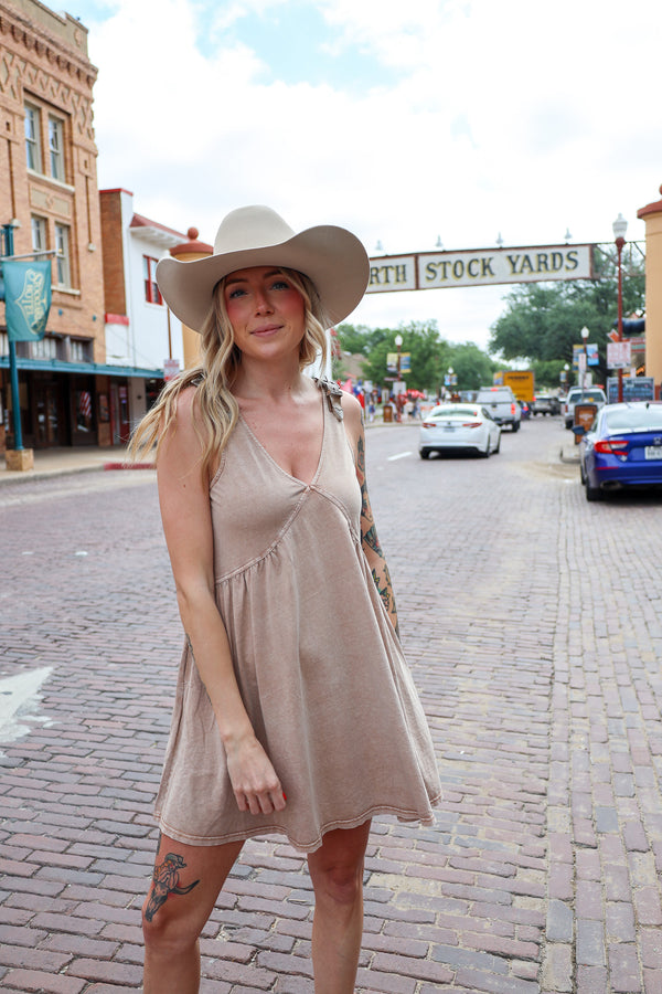 Blue B Plunge V Neck Buckle Baby Doll Dress