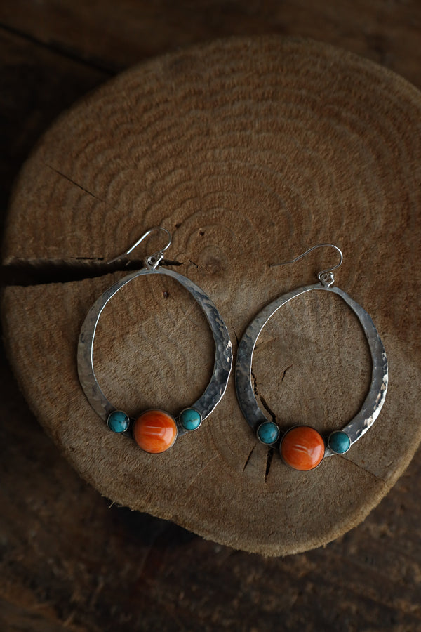 Richard Schmidt Large Spiny Oyster Round 2 Turquoise Open Pear Earring