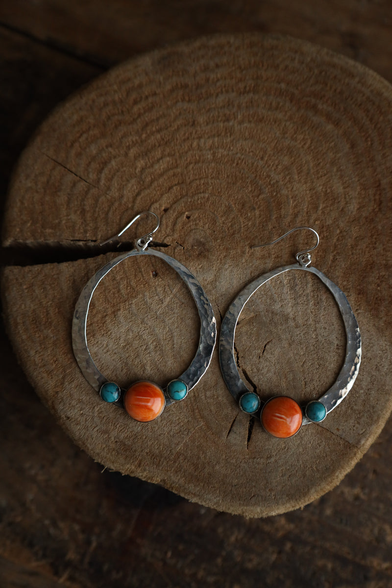 Richard Schmidt Large Spiny Oyster Round 2 Turquoise Open Pear Earring