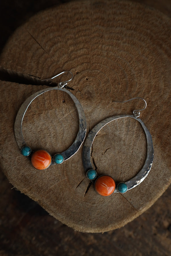 Richard Schmidt Large Spiny Oyster Round 2 Turquoise Open Pear Earring