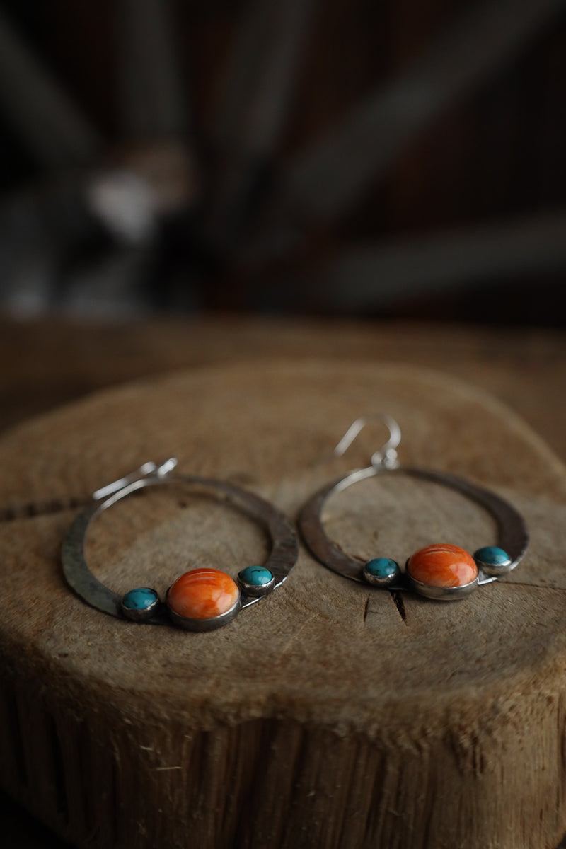 Richard Schmidt Large Spiny Oyster Round 2 Turquoise Open Pear Earring