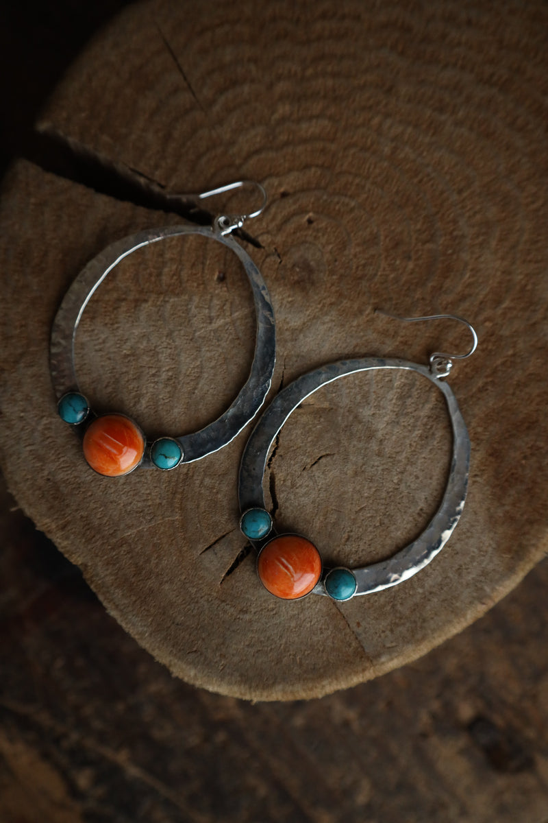 Richard Schmidt Large Spiny Oyster Round 2 Turquoise Open Pear Earring