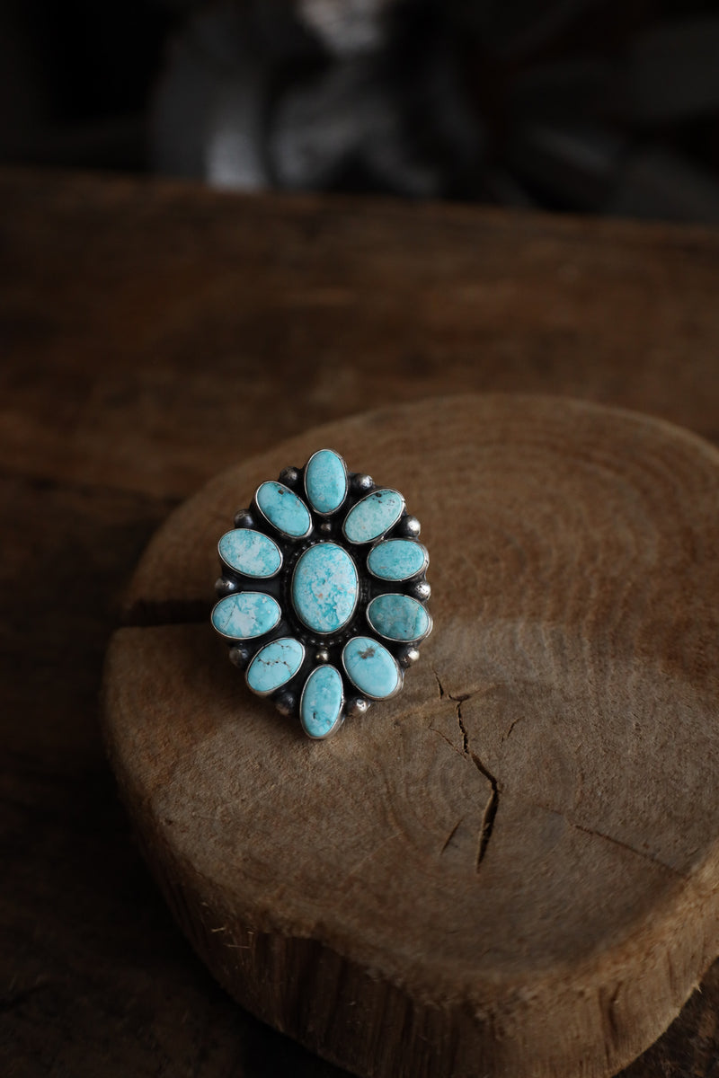 Light Turquoise Ovals Cluster Ring- Size Adjustable 