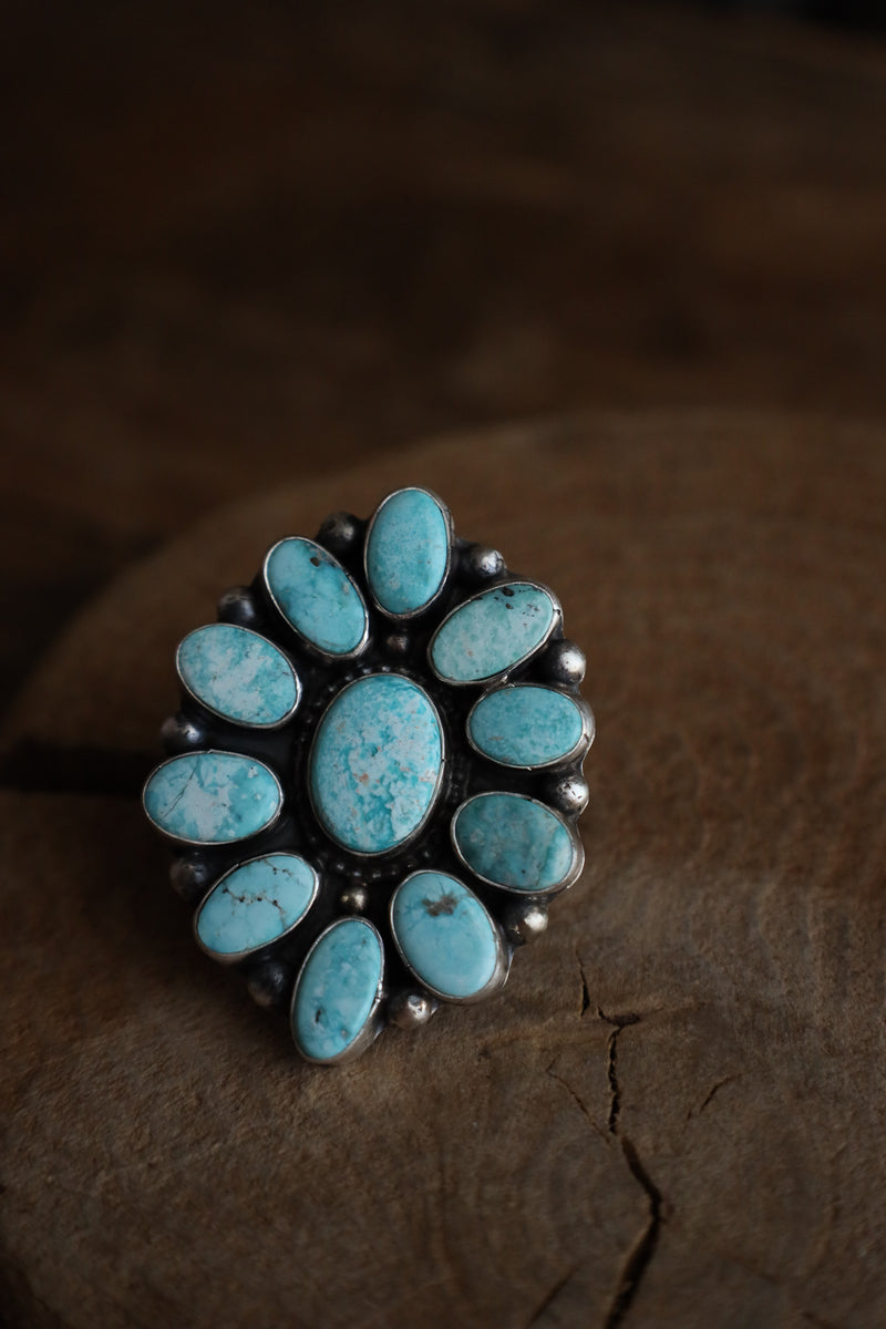 Light Turquoise Ovals Cluster Ring- Size Adjustable 