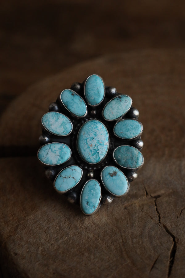 Light Turquoise Ovals Cluster Ring- Size Adjustable 