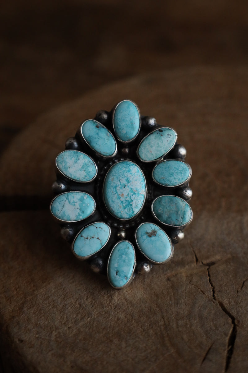 Light Turquoise Ovals Cluster Ring- Size Adjustable 