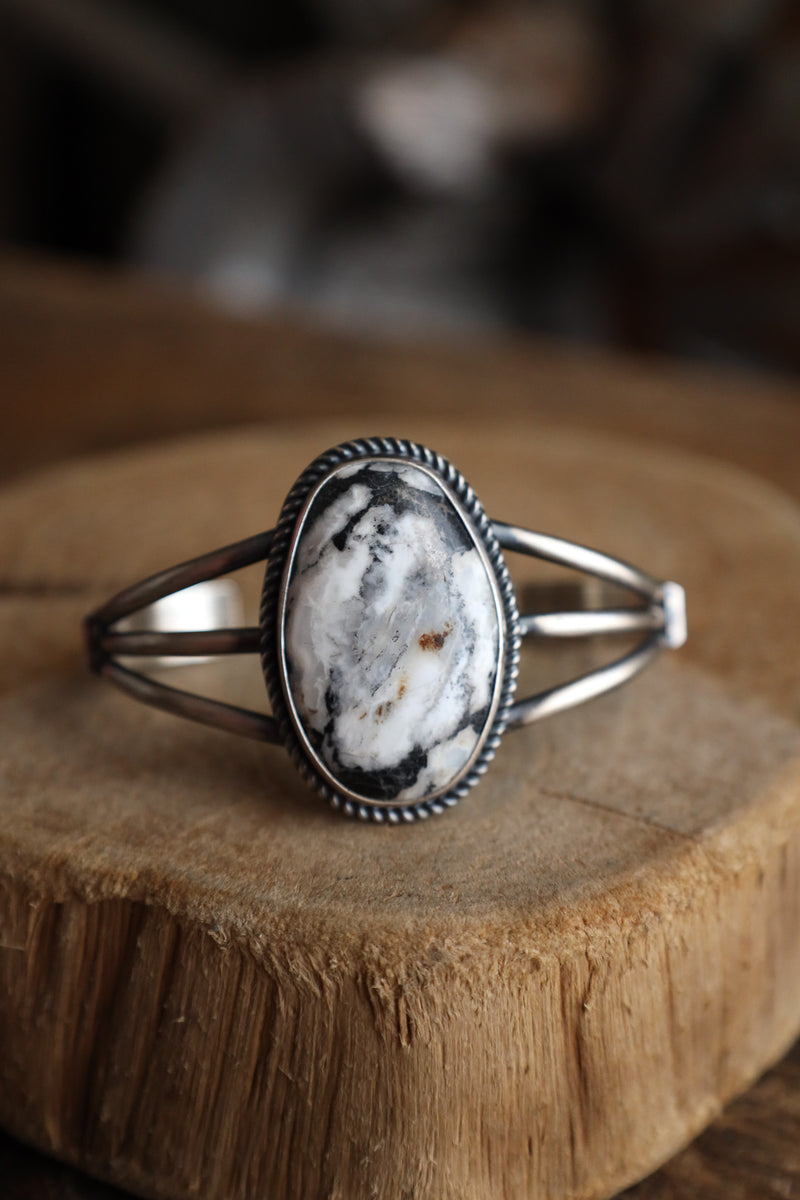 White Buffalo Oval Open Band Cuff