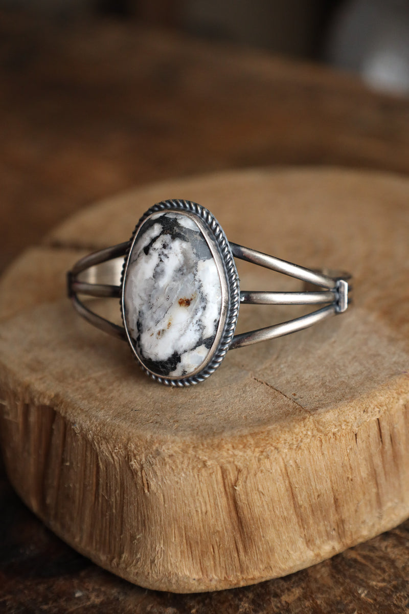 White Buffalo Oval Open Band Cuff