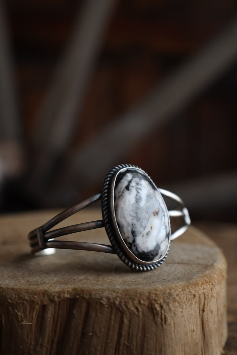 White Buffalo Oval Open Band Cuff