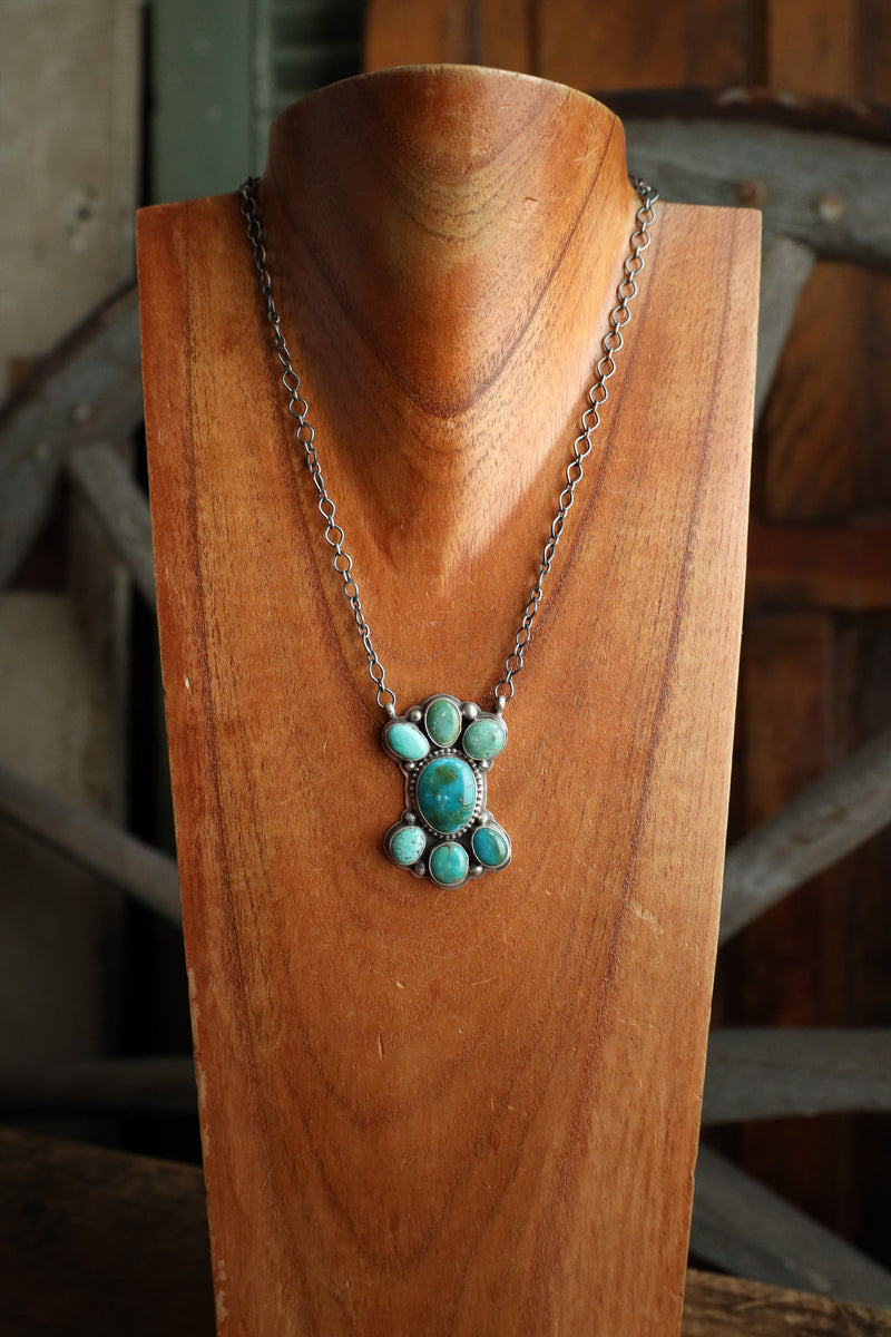 7 Blue and Green Turquoise Cluster Necklace 