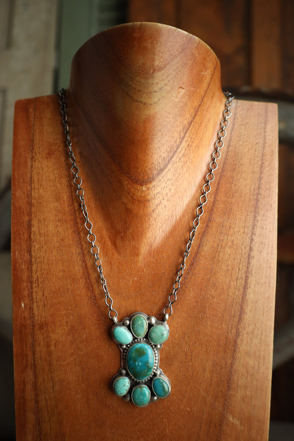 7 Blue and Green Turquoise Cluster Necklace 