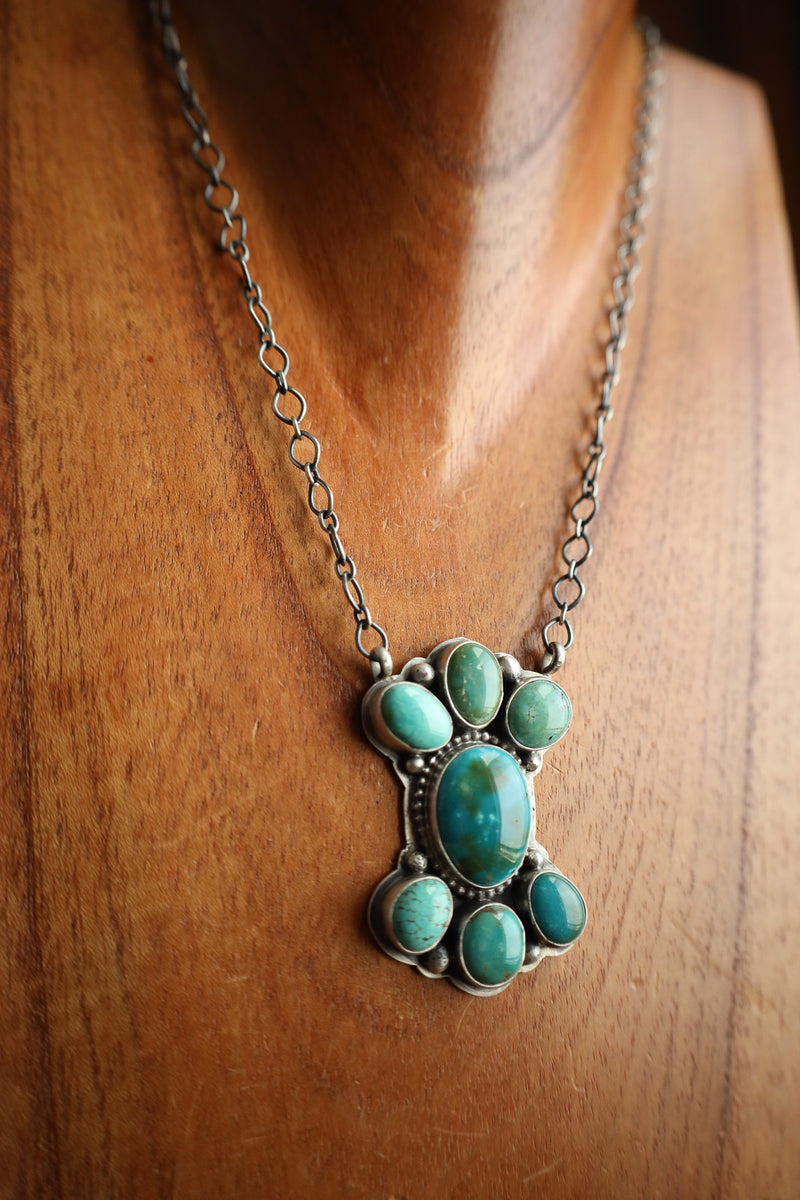 7 Blue and Green Turquoise Cluster Necklace 
