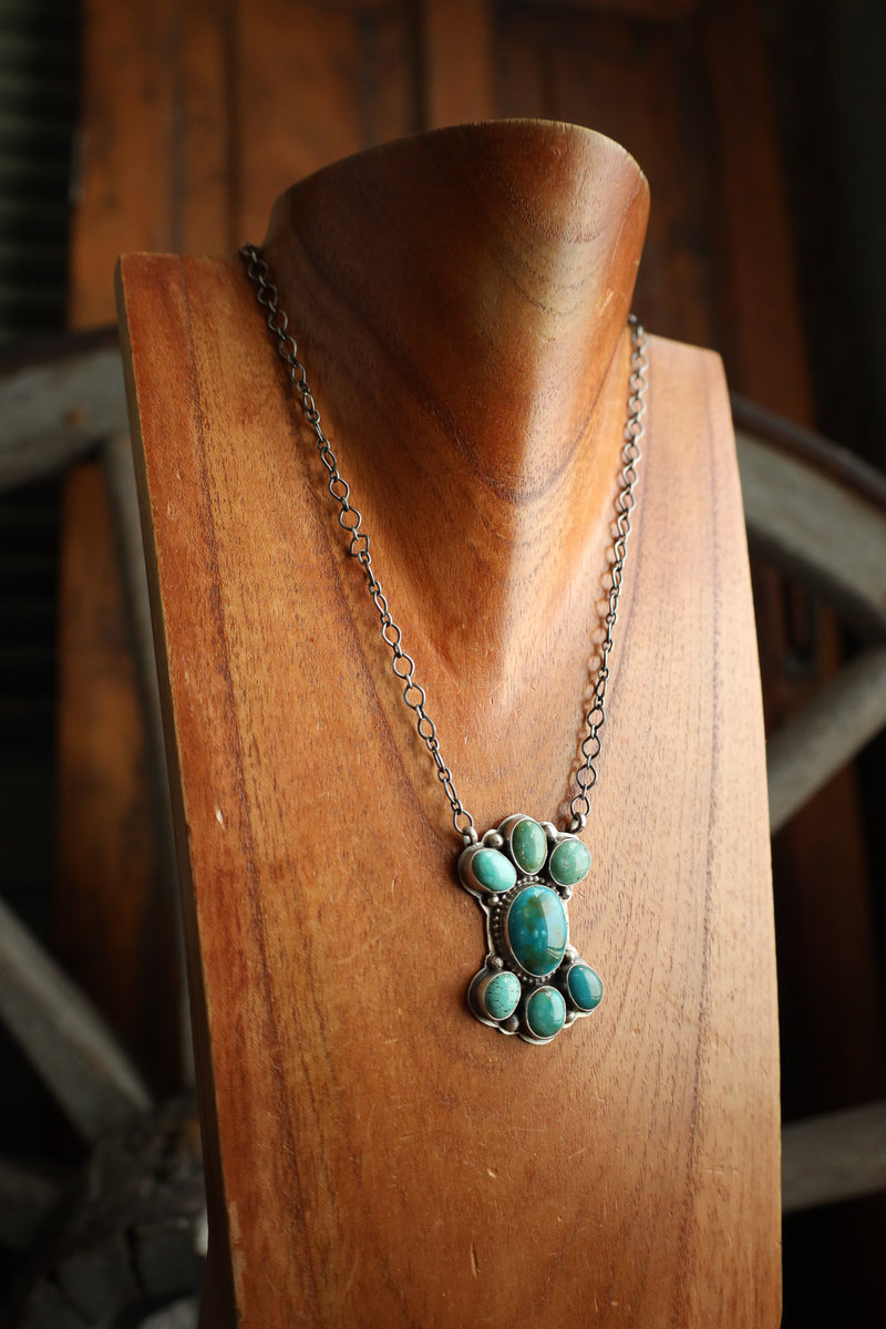 7 Blue and Green Turquoise Cluster Necklace 