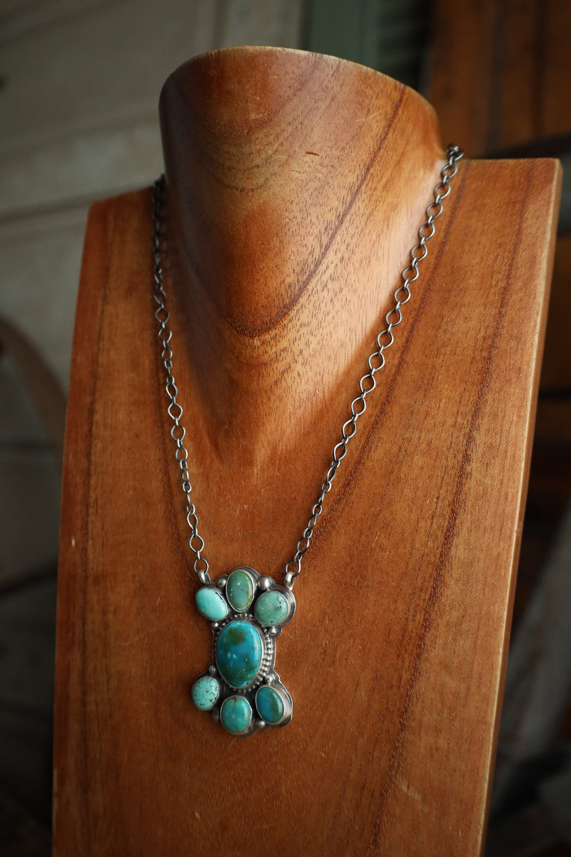 7 Blue and Green Turquoise Cluster Necklace 