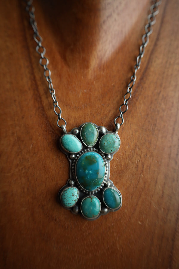 7 Blue and Green Turquoise Cluster Necklace 