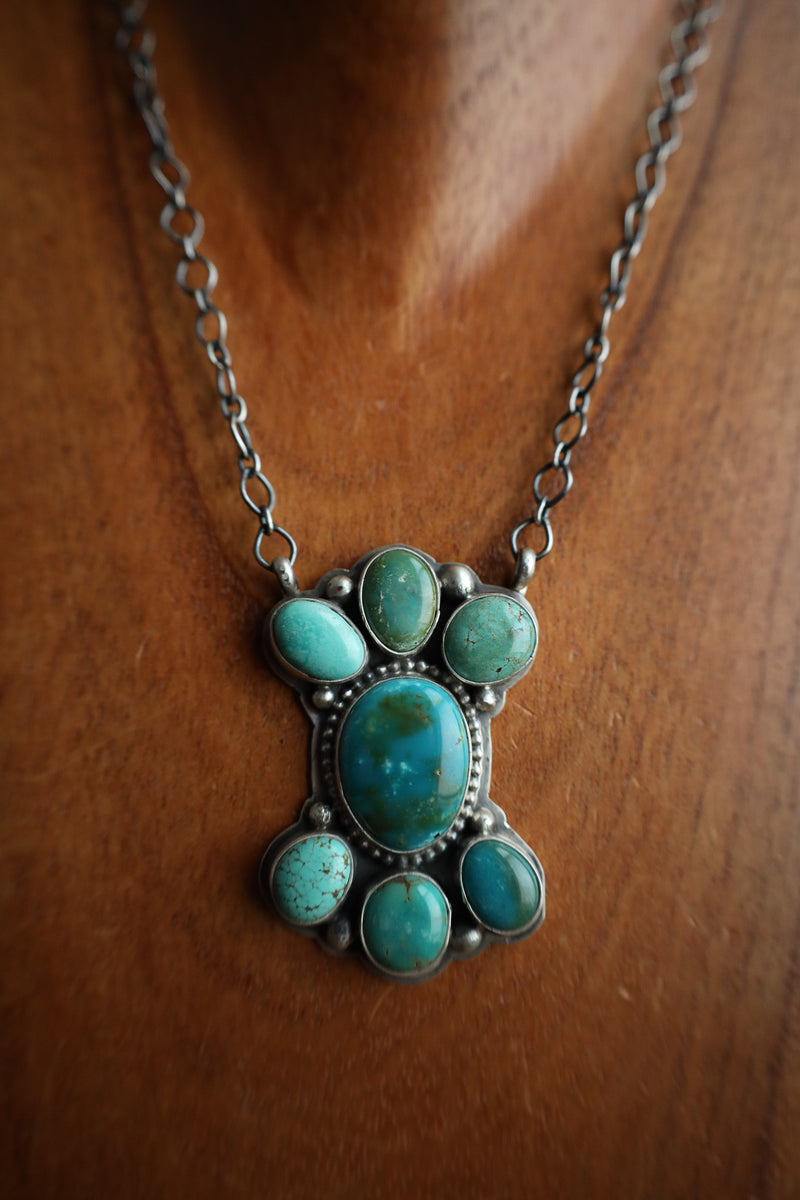 7 Blue and Green Turquoise Cluster Necklace 