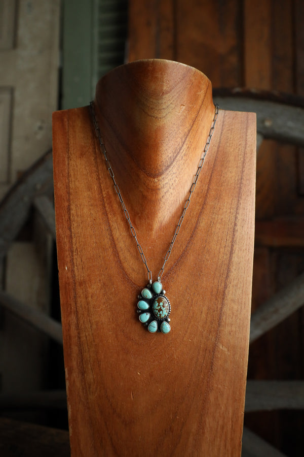 7 Turquoise Half Cluster Necklace  
