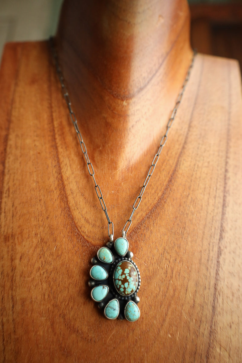 7 Turquoise Half Cluster Necklace  