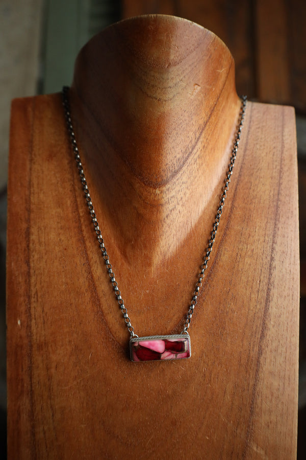 Pink Dahlia Rectangle Necklace 