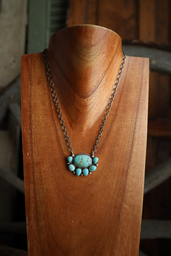 Large Turquoise Oval 6 Small Turquoise Necklace 