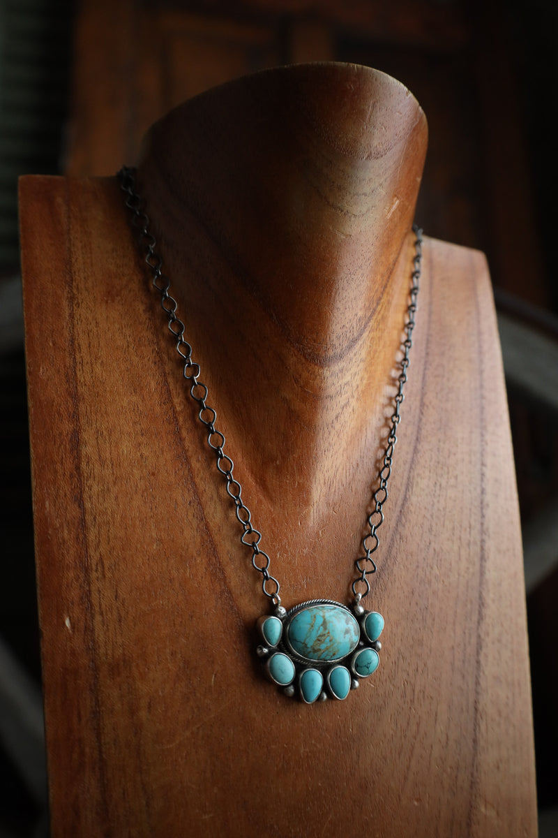 Large Turquoise Oval 6 Small Turquoise Necklace 